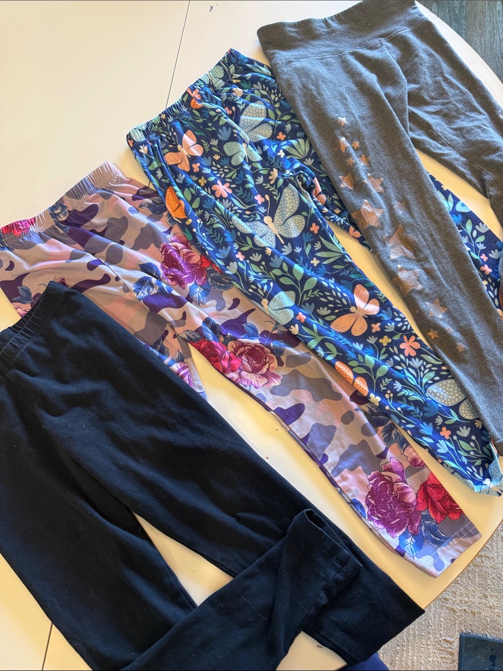 Girls' Assorted Leggings Pack — Navy, Blue Floral, Gray, Purple Camo